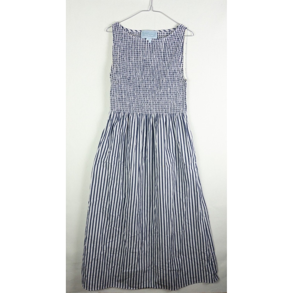 Hill House Home The Nap Dress Navy Stripe Cotton Smocked Sleeveless Midi M